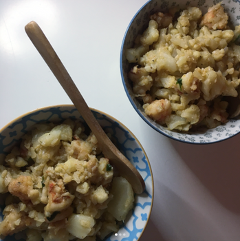 Wok de Langostinos y Arroz de Coliflor