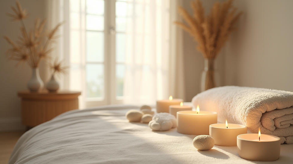 Eye-level view of a serene wellness space with calming decor