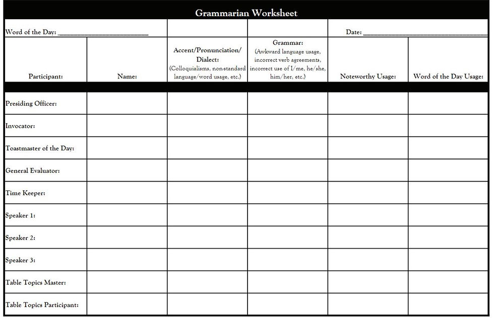 Example Grammarian Worksheet