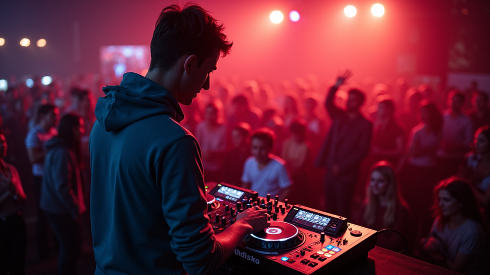 High angle view of a DJ playing at an event