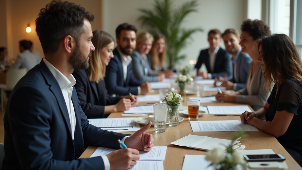 High angle view of a professional event planner coordinating with vendors