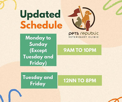 updated schedule for Pets Republic Veterinary Clinic