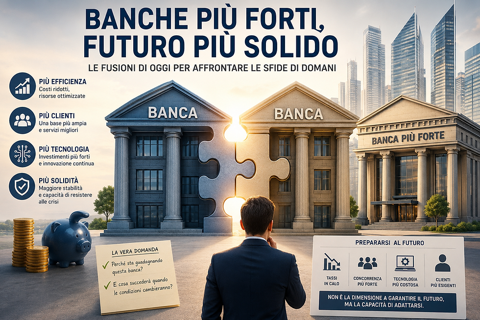 Le fusioni bancarie non nascono solo per crescere, ma per prepararsi a un futuro in cui efficienza, tecnologia e solidità faranno davvero la differenza.