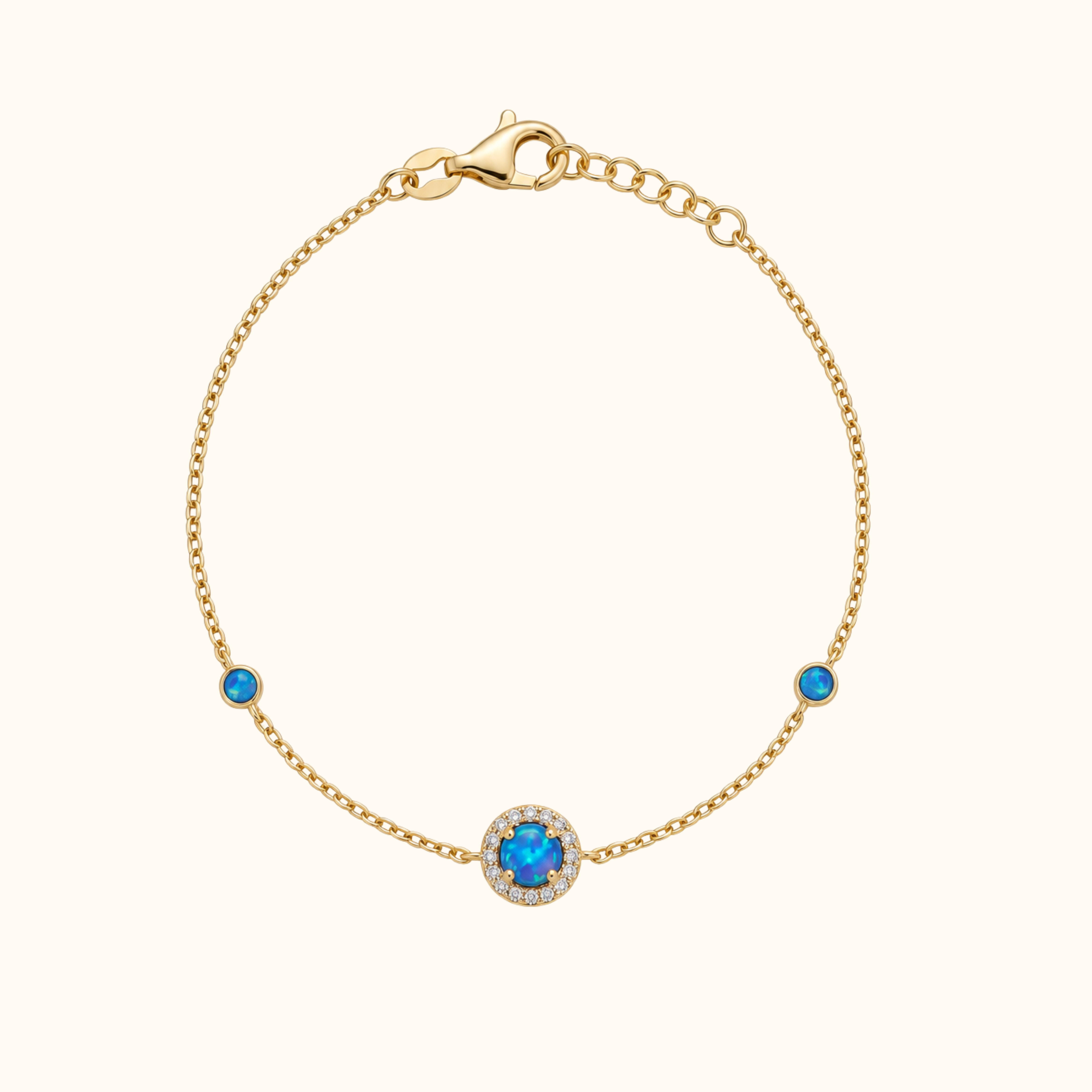 18ct Gold-Plated Round Blue Opal & Cubic Zirconia Bracelet