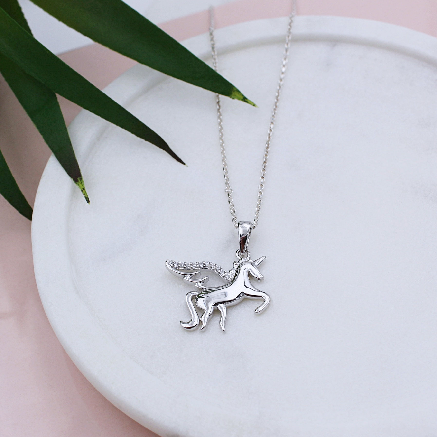 Sterling Silver Stone Set Flying Unicorn Necklace