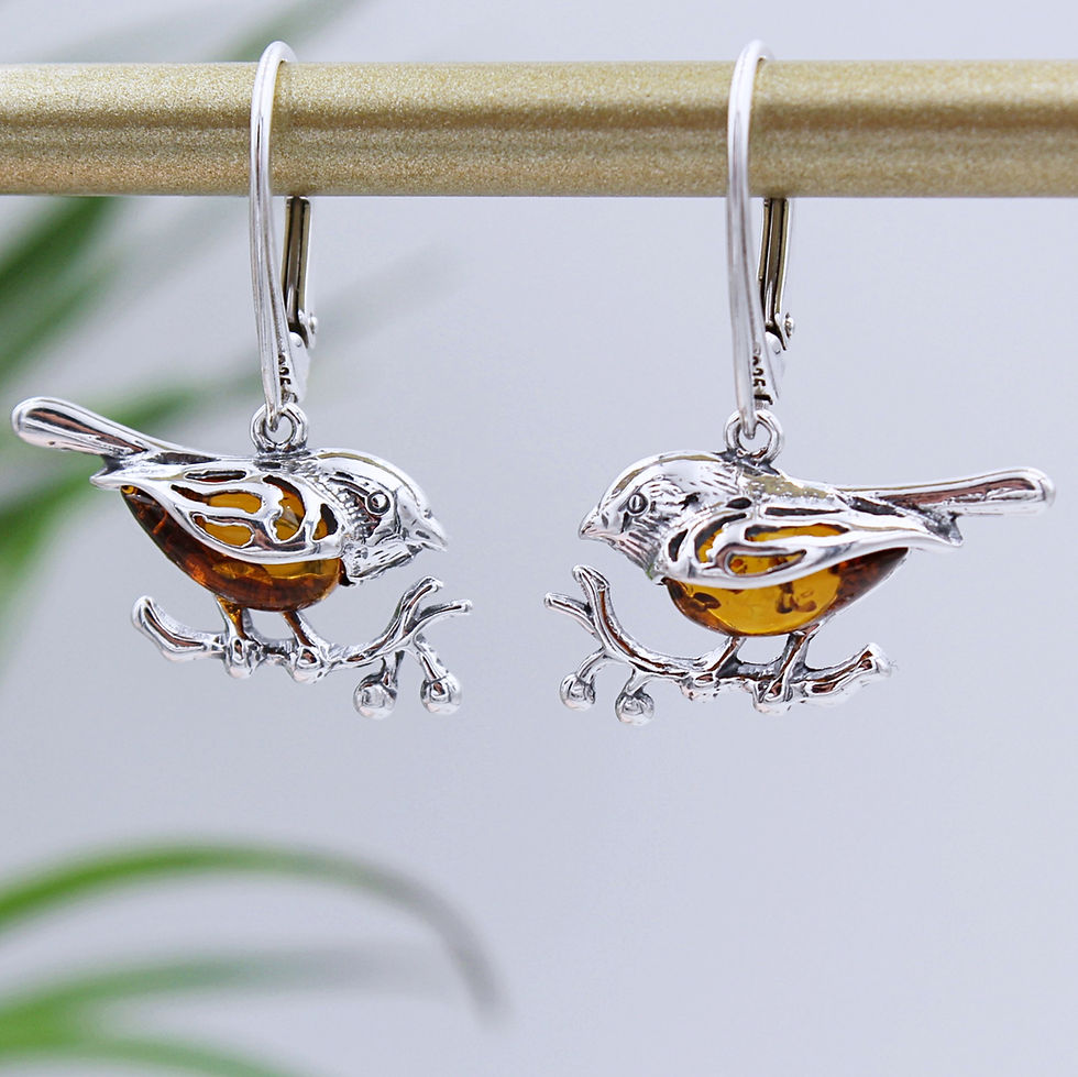Robin Earrings in Solid Sterling Silver set with Amber