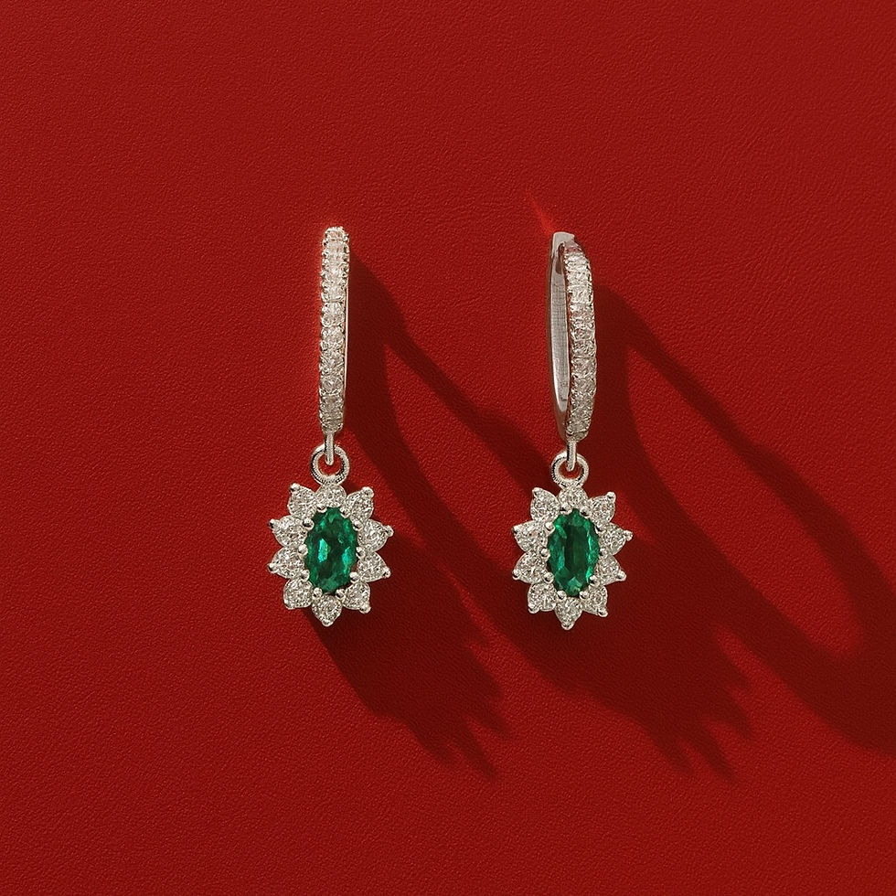 Sterling Silver Green Cubic Zirconia Flower Charm Huggie Earrings