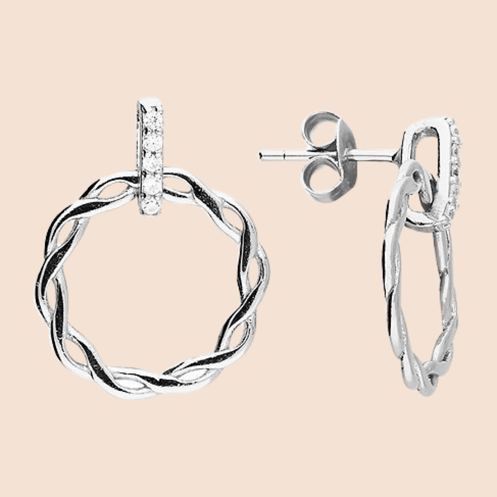 Sterling Silver Cubic zirconia Bar with an entwined circle drop Earring