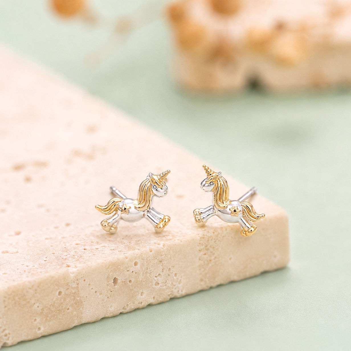 Silver & Yellow Gold Starshine Unicorn Stud Earrings