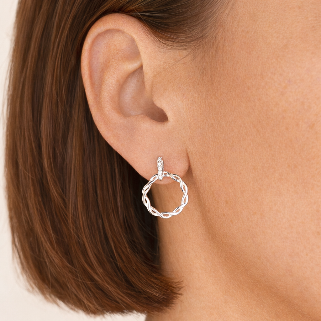 Sterling Silver Cubic zirconia Bar with an entwined circle drop Earring