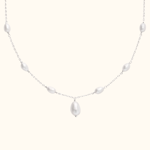 Thumbnail: Pretty Yellow Gold plated or Silver Freshwater Pearl Teardrops Necklace