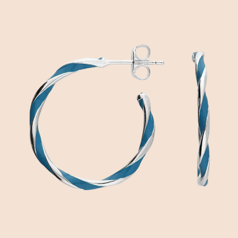 Sterling Silver Turquoise enamel Twisted Hoop Stud Earrings