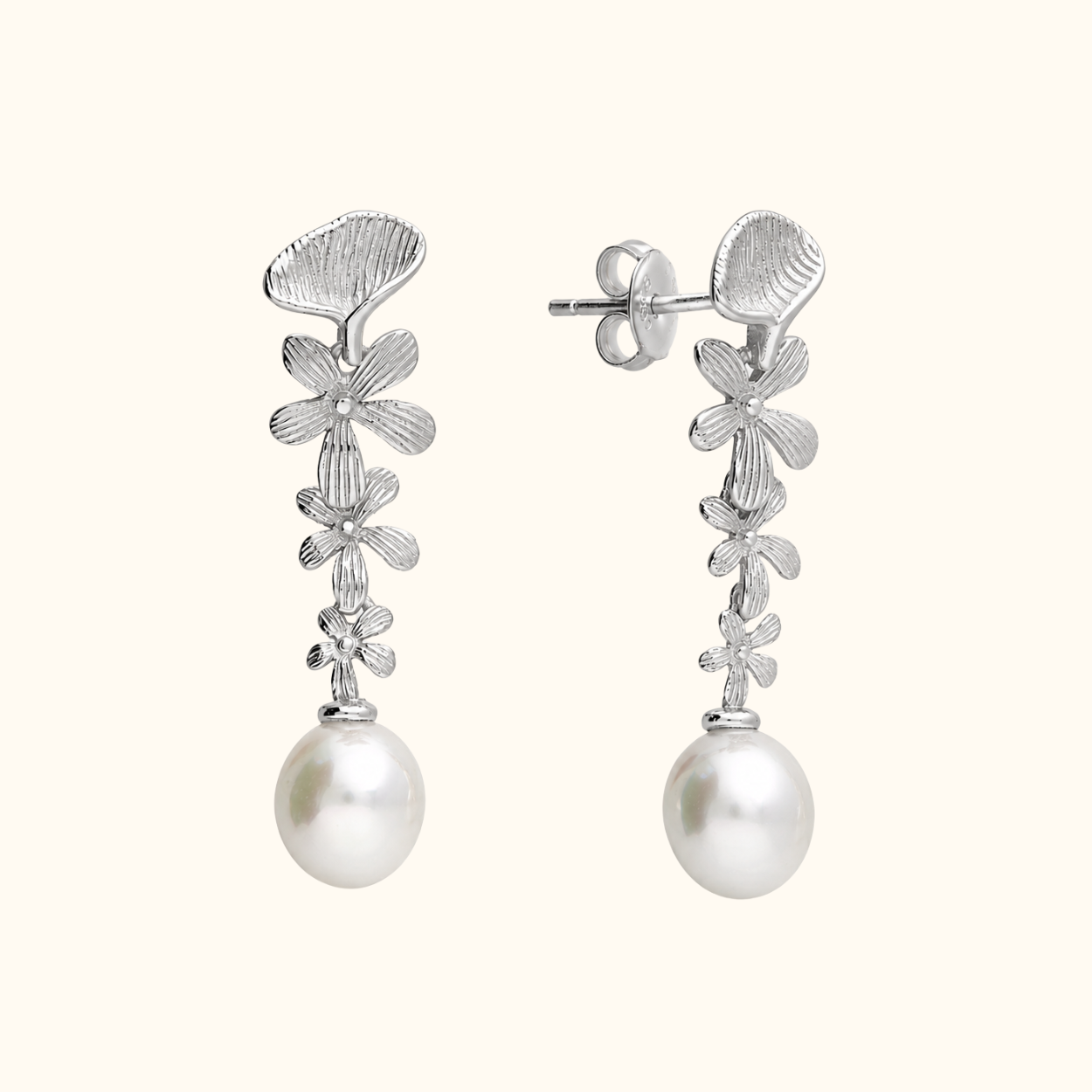 Sterling Silver or Gold Vermeil Flower Pearl Drop Earrings