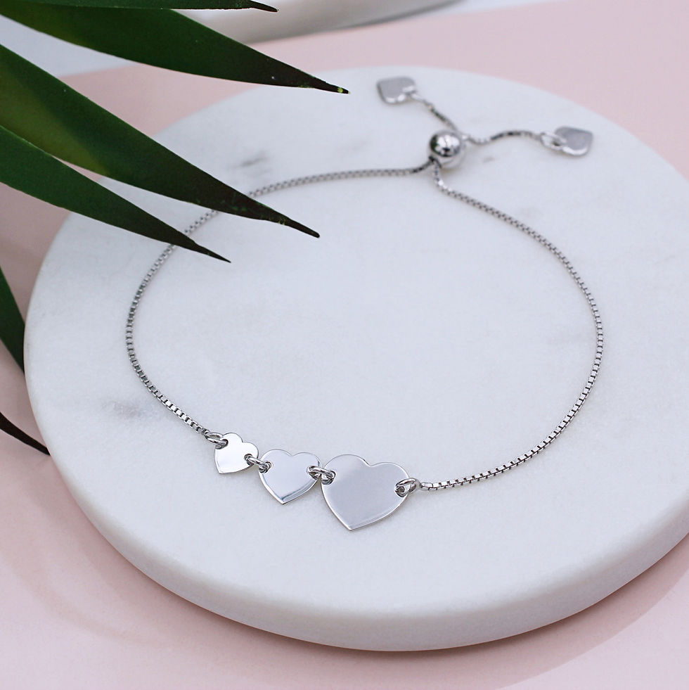 Sterling Silver Triple Trailing Heart Slider Bracelet