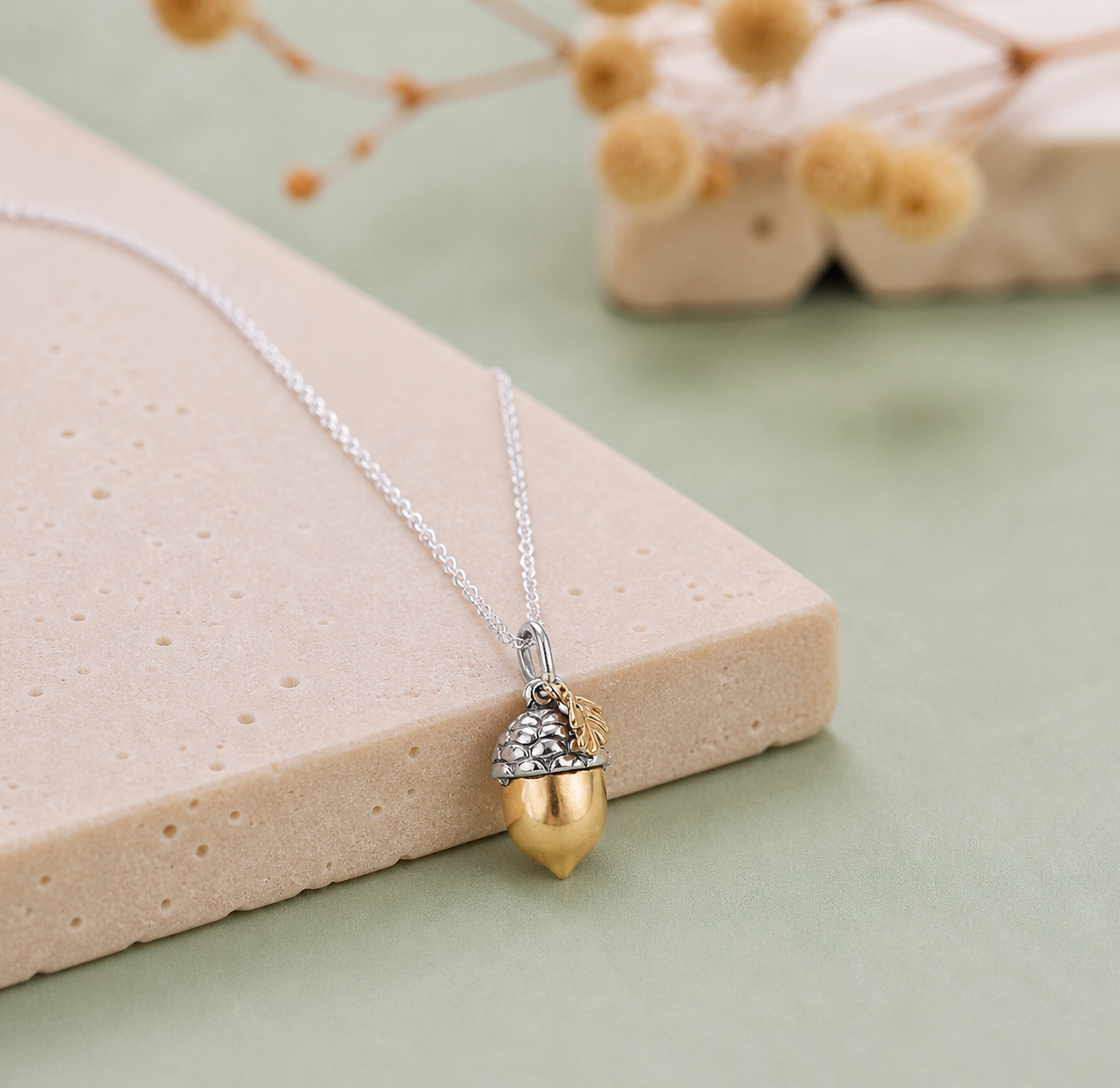 Silver and Yellow Gold plated Acorn Necklace