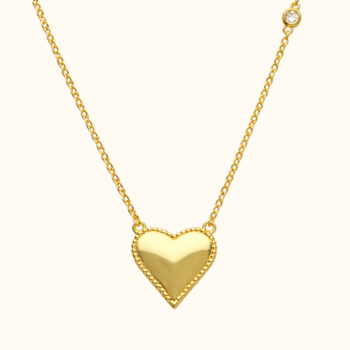 Thumbnail: Sterling Silver or Yellow Gold Vermeil Beaded Edge Heart Necklace