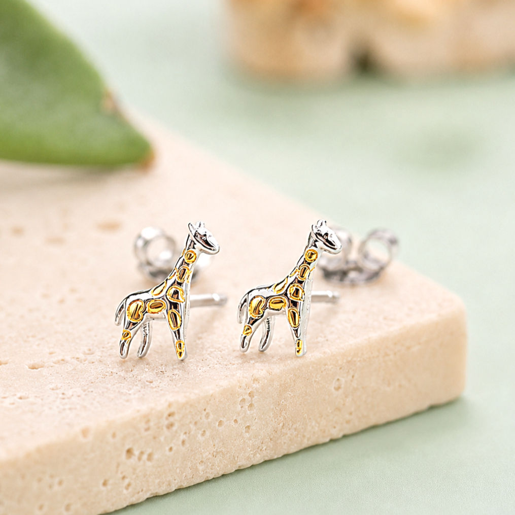Sterling Silver & Yellow Gold Giraffe Stud Earrings