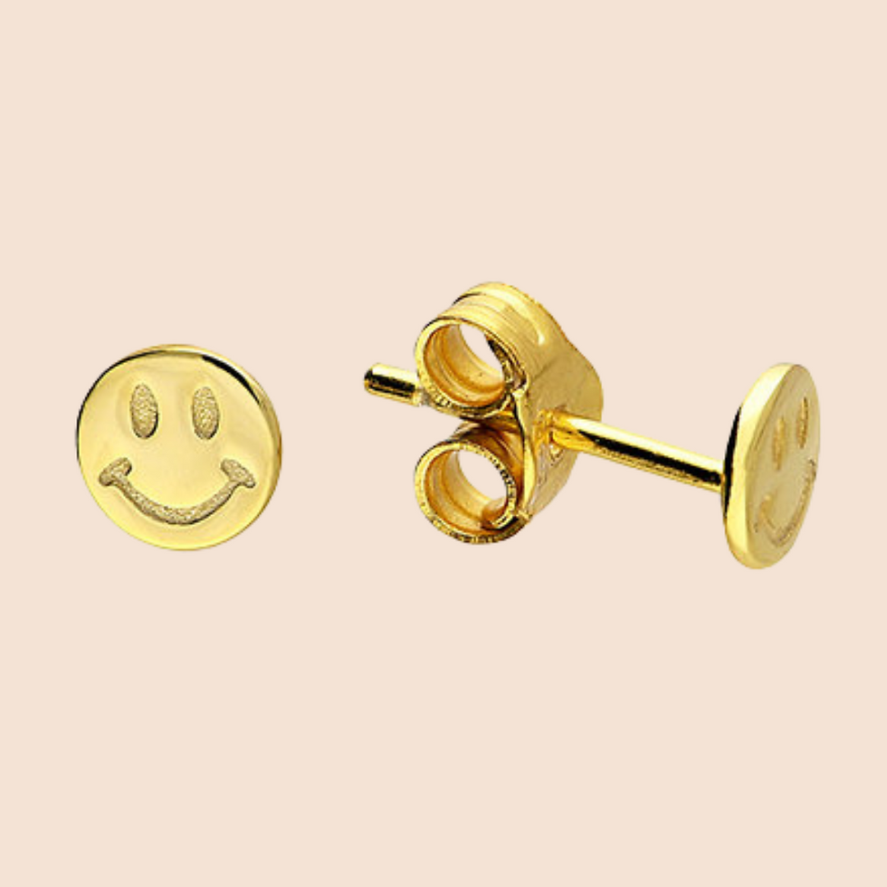 Yellow Gold or Silver Happy Smiley Face Stud Earrings