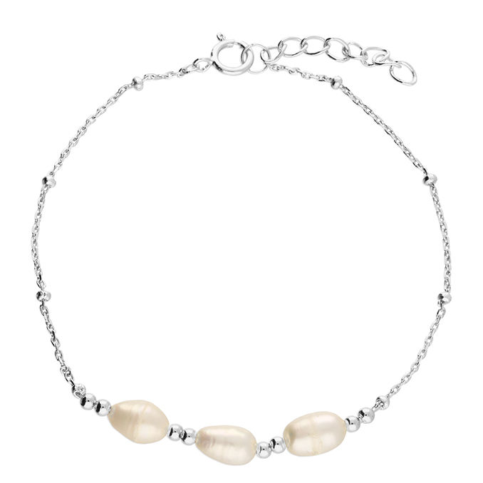 Thumbnail: Silver or Yellow Gold plated Trio of freshwater pearls on a beaded bracelet