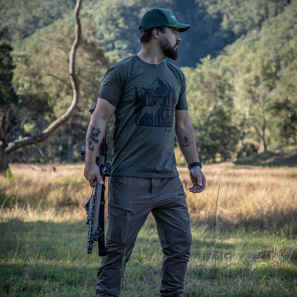 Thumbnail: Woody Outdoors Stag tshirt OD green