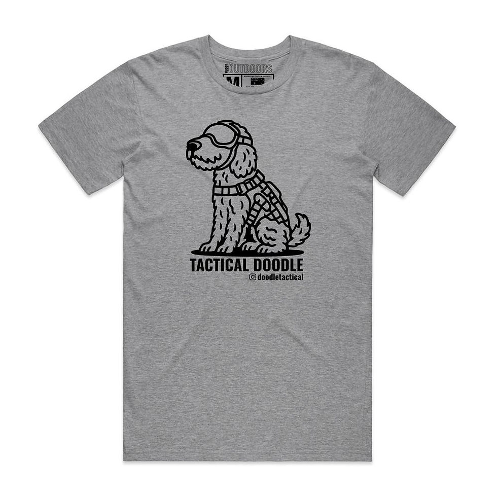 Thumbnail: Grey Tactical Doodle tshirt on white background