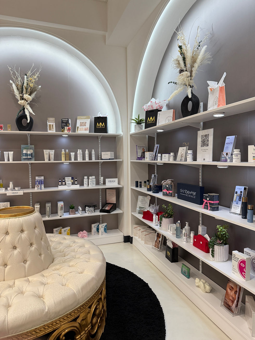 Eye-level view of a serene waiting area designed for patient comfort in an aesthetic clinic