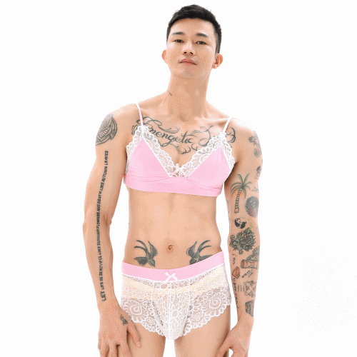 Thumbnail: 非鋼絲性感胸罩套裝男性用