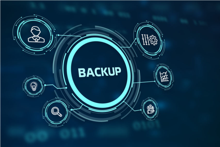 Digital graphic: 'BACKUP' for Cybersecurity and IT Support
