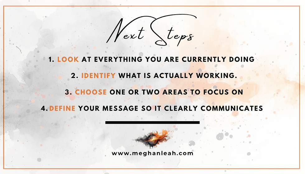Next Steps infographic: Analyze current efforts, identify what works, focus on key areas, and define your message.
