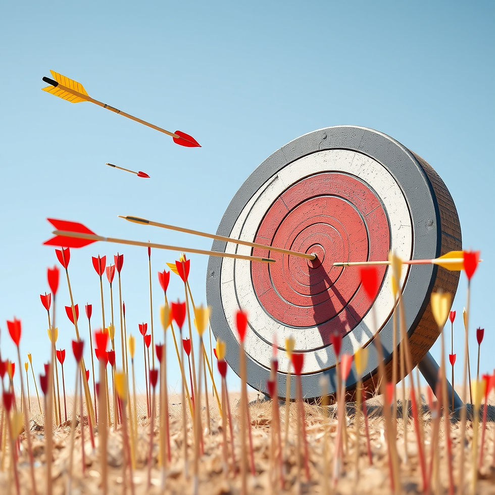 Arrows missing a target, to illustrate the "spray and pray" marketing strategy.