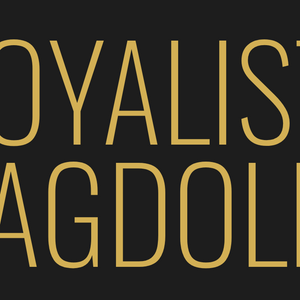 Gold “Royalist Ragdoll” text on black background, highlighting sophisticated, elegant branding with a touch of royalty.