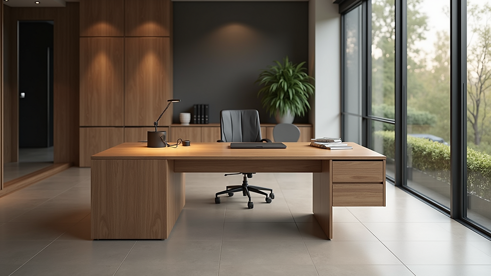 Eye-level view of a beautifully crafted custom office desk