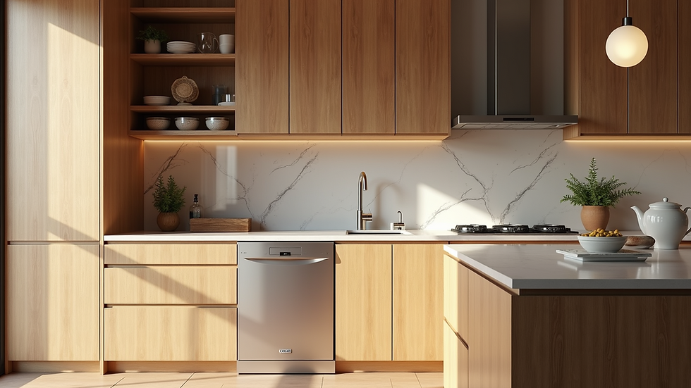 Eye-level view of a beautifully designed kitchen with custom wood cabinets