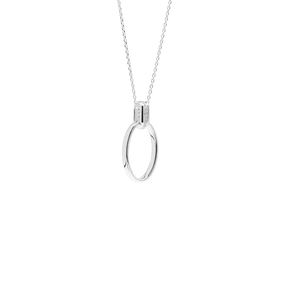 Thumbnail: Medium Oval shaped silver pendant necklace with gemstones