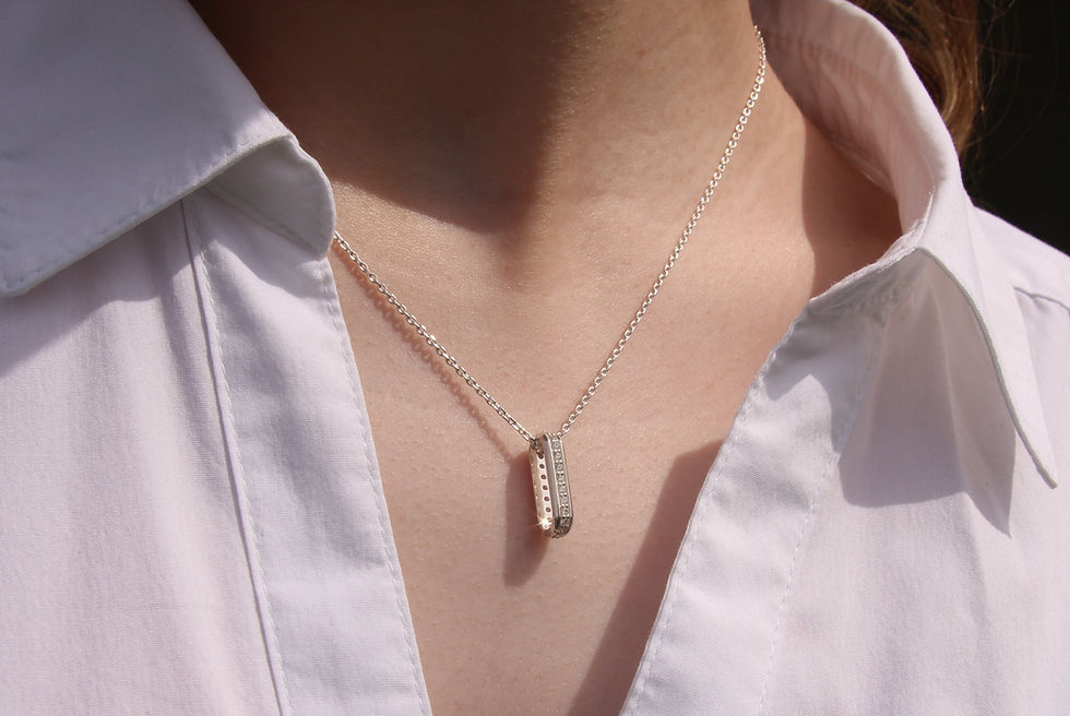 Thumbnail: Long stone set silver pendant necklace