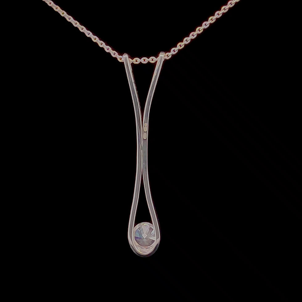 Thumbnail: Raindrop long silver pendant, hand made a hand set with gemstones