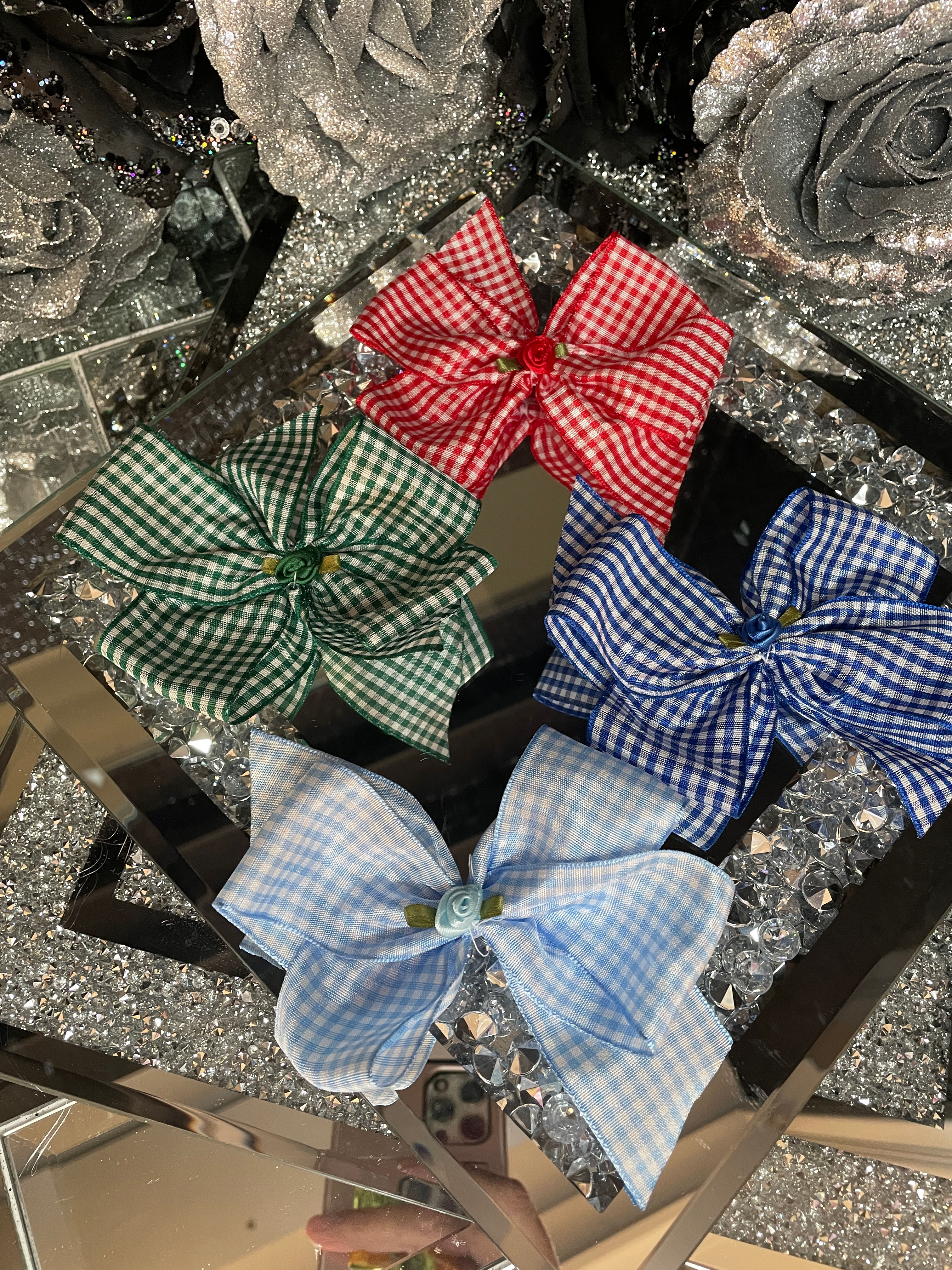 Large School boutique gingham hair bows x 1 clips pageant girls