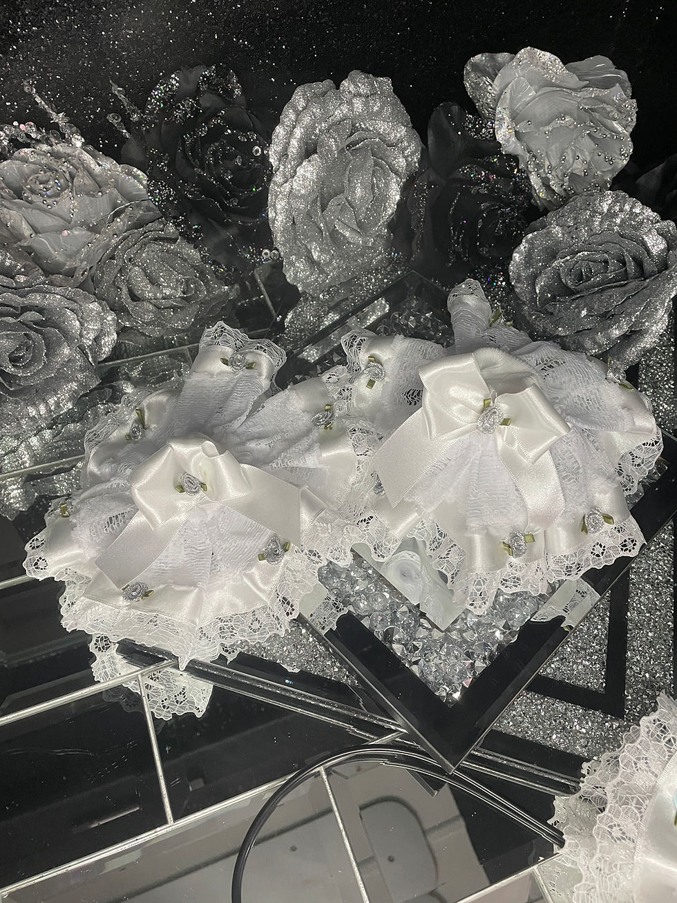Thumbnail: White Rosebud Tutu Romany Heavily Extra Frilly Lace Bow Socks