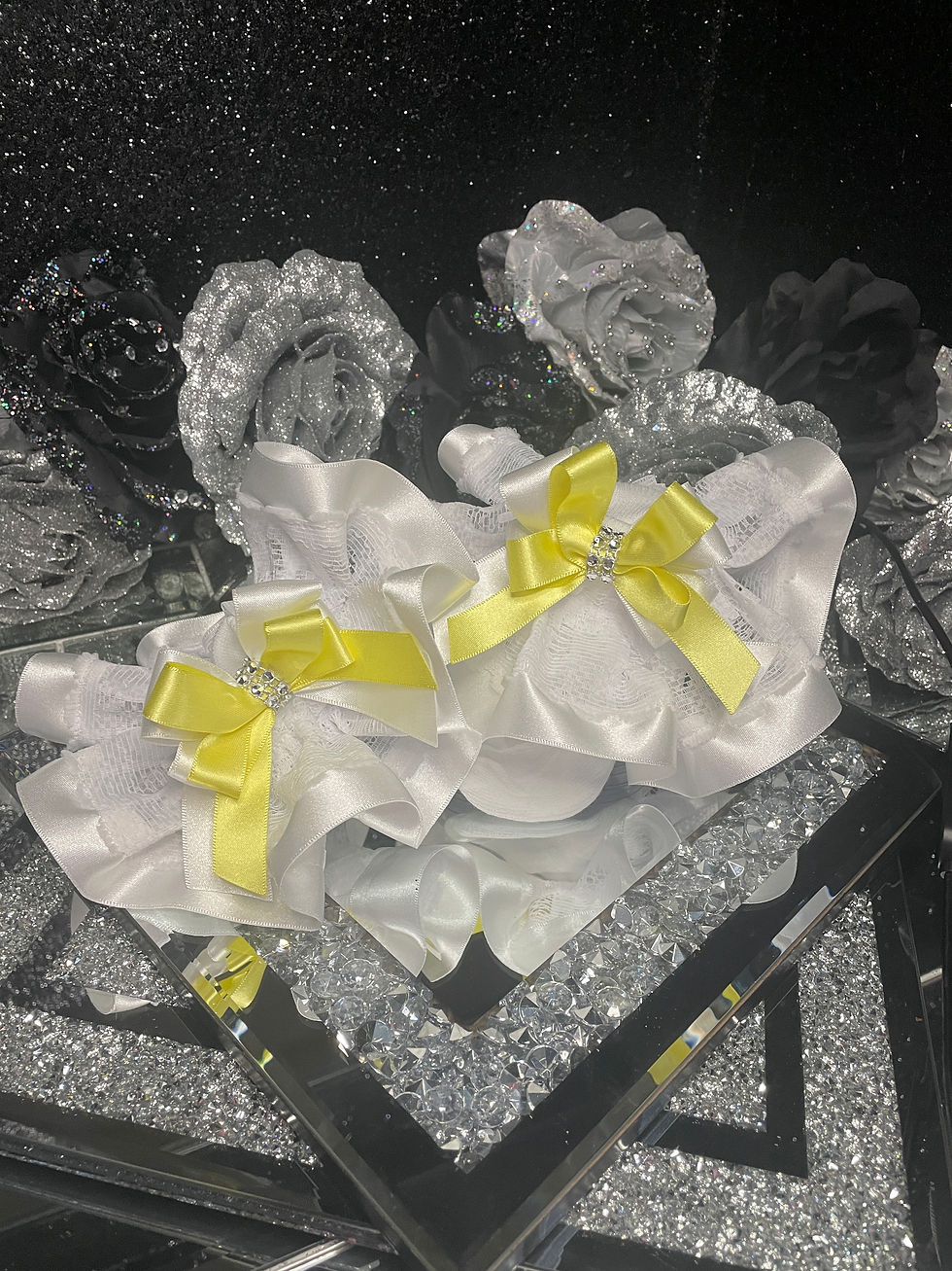 Thumbnail: Diamante Coloured Stack Bows Frilly Tutu Stack Bow Ankle Sock