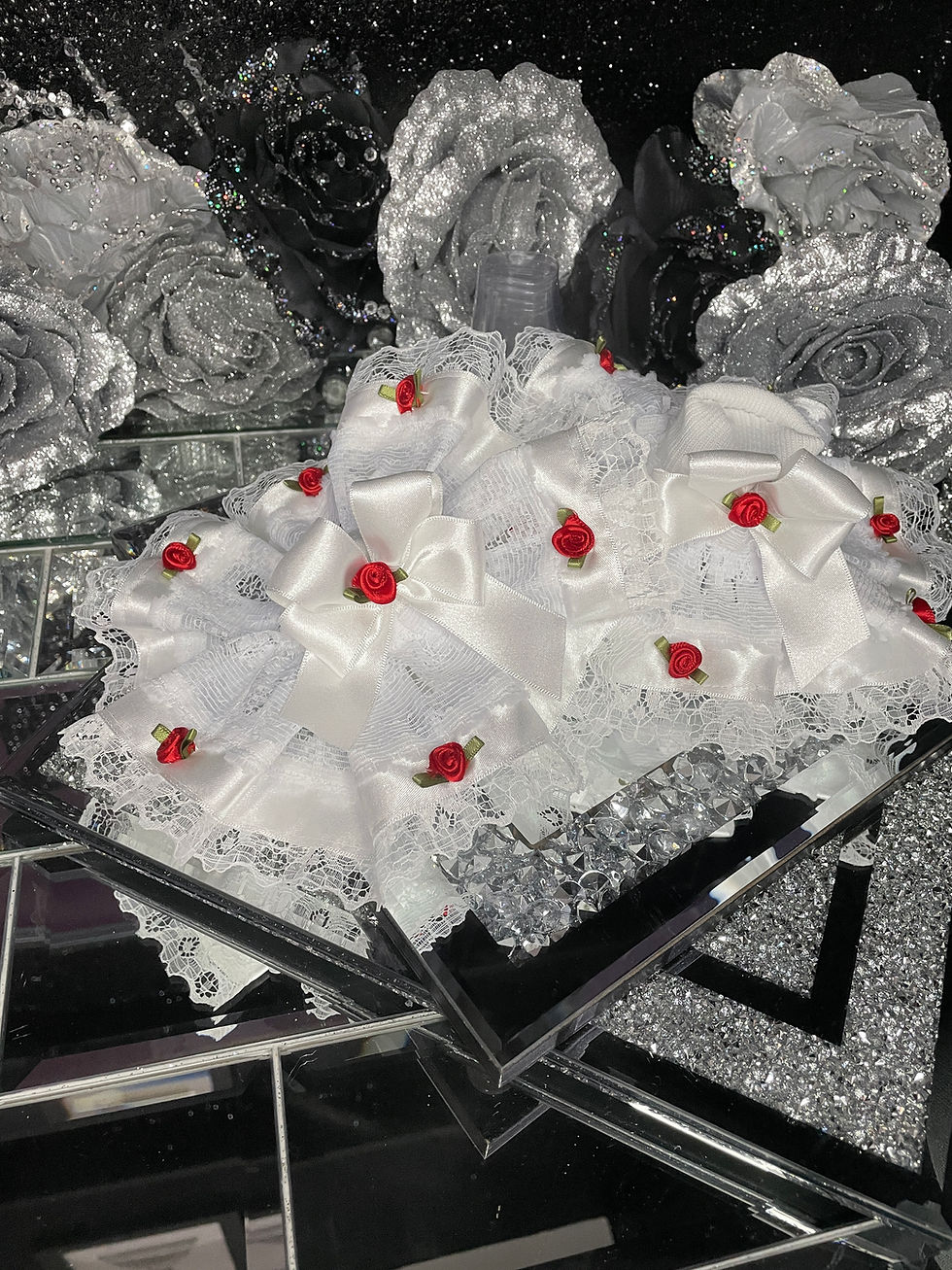 Thumbnail: White Rosebud Tutu Romany Heavily Extra Frilly Lace Bow Socks