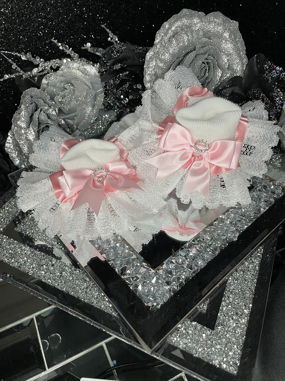 Thumbnail: Satin Diamante Bow Top Ankle Socks Handmade