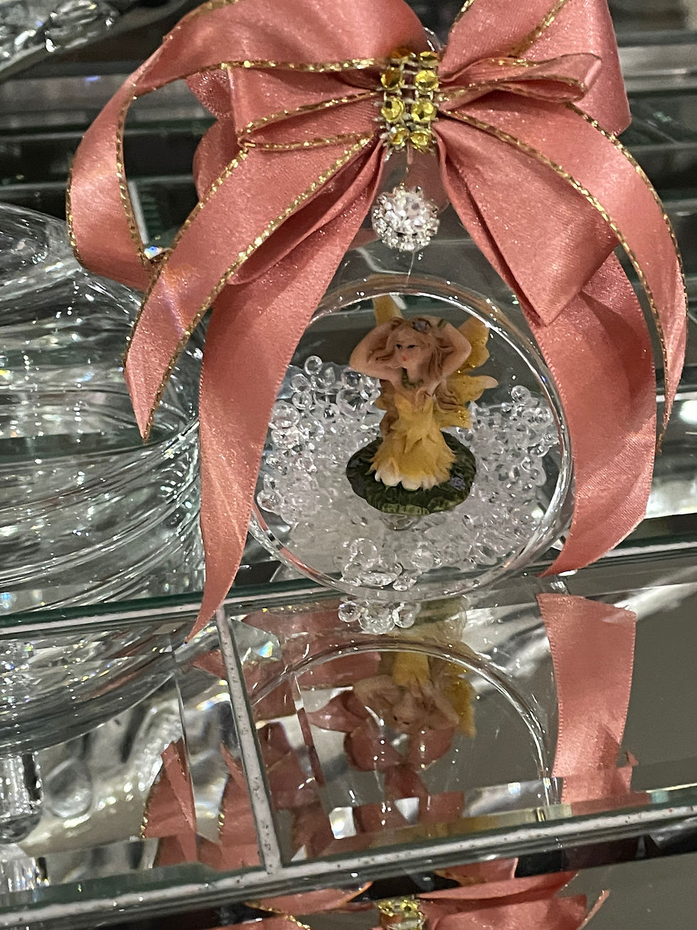 DESIGNER INSPIRED TEARDROP ANGEL GLITTER ROSE GOLD BAUBLES 10" GLASS