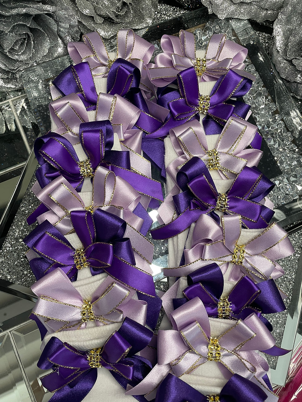 Glitter Edge Satin Bow Long Knee High White Socks