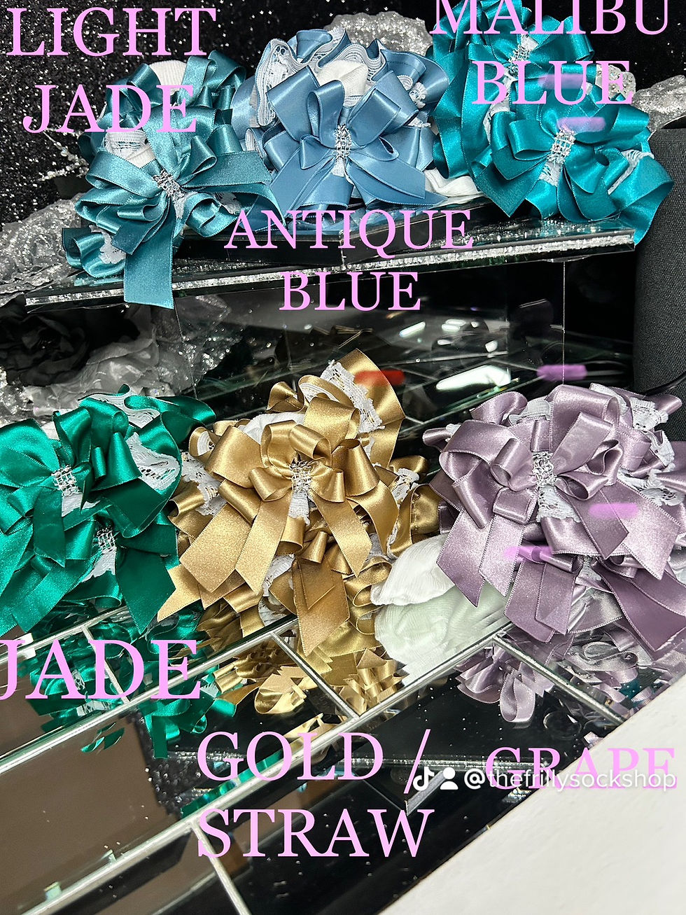 Ruffles French Satin Diamante Frilly Tutu Stack Bow Ankle Socks