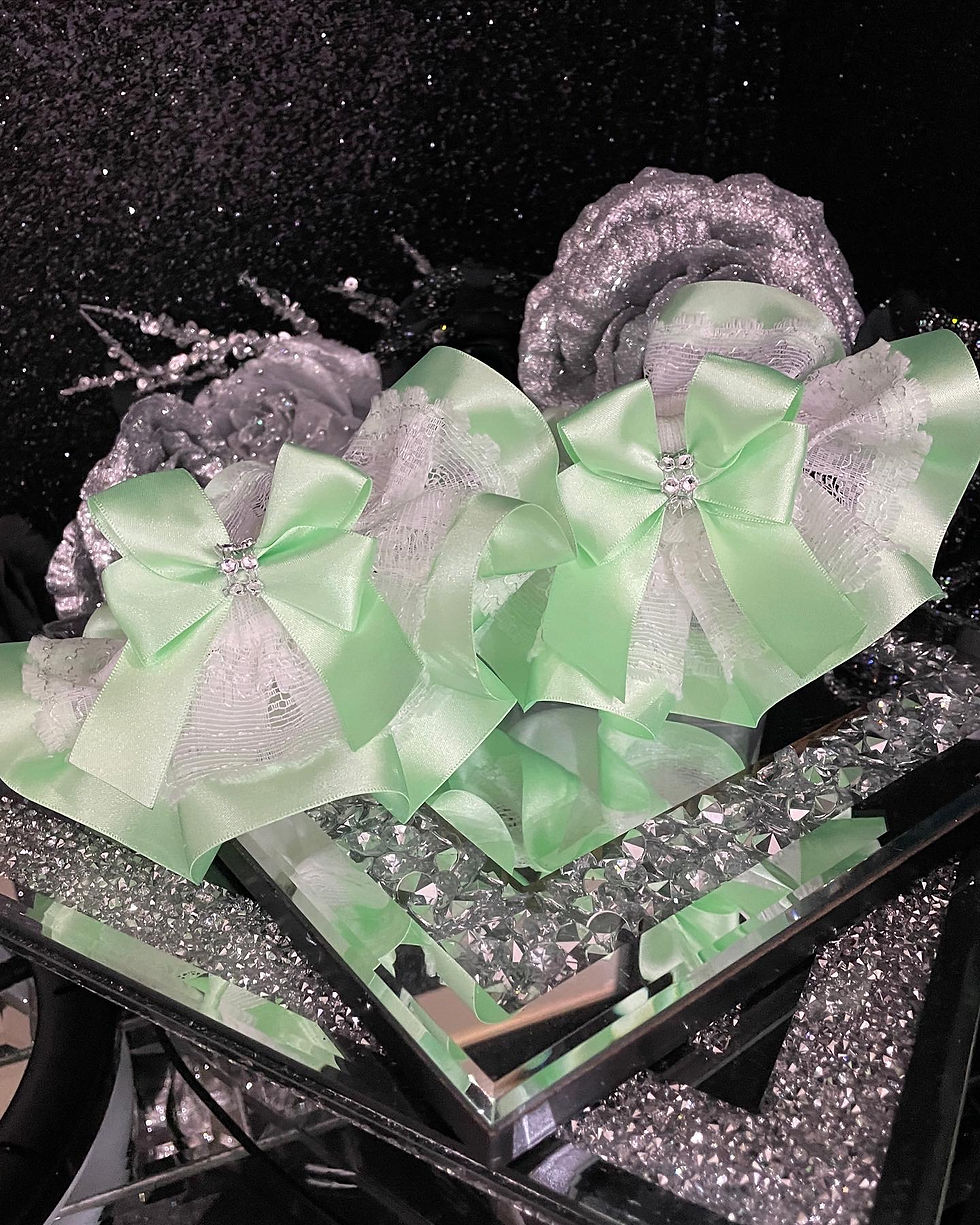 Thumbnail: Green Collection Satin Diamante Frilly Tutu Stack Bow Ankle So