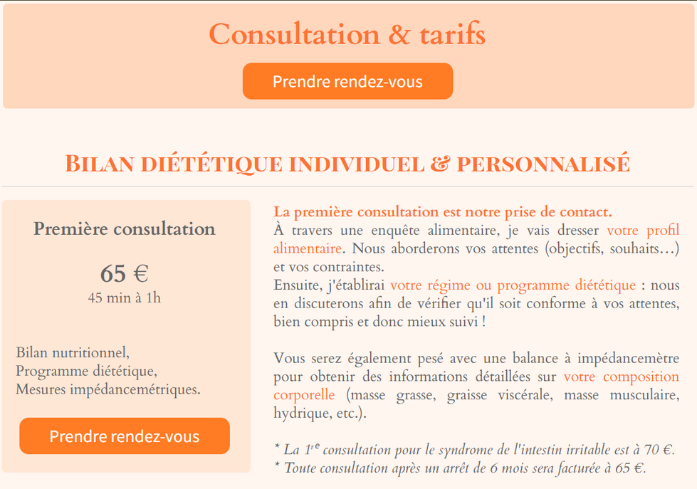 Page tarifs site Audrey Fort