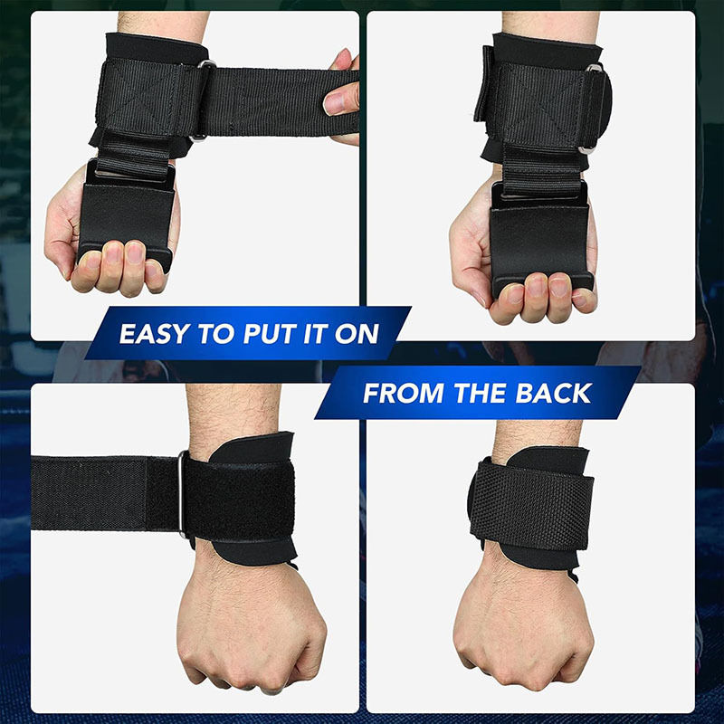 Thumbnail: 2pcs Weight Lifting Hook Grips With Wrist Wraps Hand-Bar Wrist Strap Gym Fitness