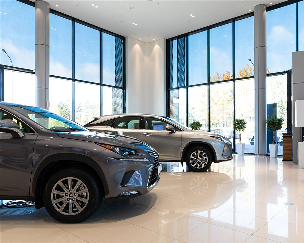 Vehicles in a dealership showroom