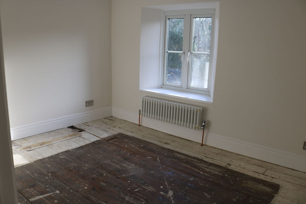 During works floor preparation and new radiator cottage Little Petherick Wadebridge