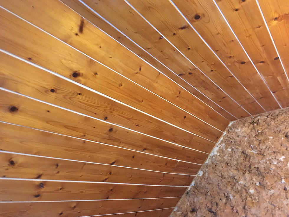 During works tongue and groove ceiling painted cottage Cubert Cornwall